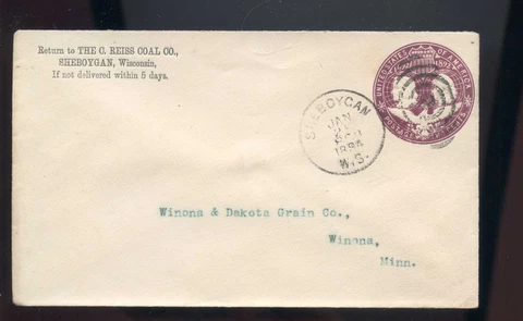 US  Advertising Cover (C Reiss Coal Co) 1894 Sheboygan, Wisc to Winona, Minn Cover