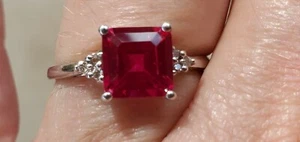 Ruby Labcreated Princess Cut & Diamond Ring 10kt Solid White Gold - Picture 1 of 12