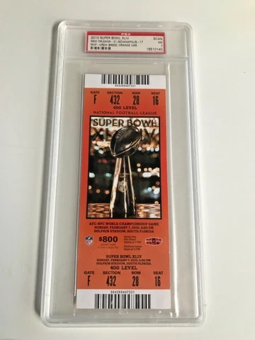 Super Bowl 44  ticket XLIV Saints vs Colts PSA 7 NM Drew Brees MVP Cover