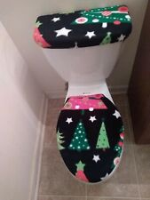 Christmas Eve Trees Fleece Toilet Lid & Tank Top Cover Set. Bathroom Accessories