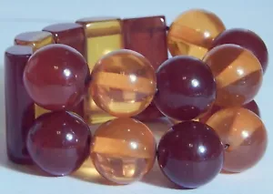 BAKELITE STRETCH TRANSPARENT BAR & BEAD BRACELET APPLE JUICE HONEY ROOTBEER TEST - Picture 1 of 4