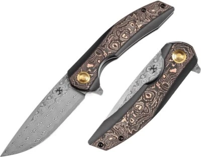 Kansept Knives Accipiter Folding Knife 3.63" Damascus Steel Blade Titanium/CF - Image 1 of 4