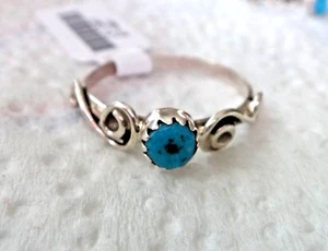 size 7.5 Sterling Silver Swirl 5mm dot Turquoise Stone Handcrafted Navajo Ring - Picture 1 of 4