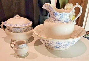 ANTIQUE KNOWLES TAYLOR & KNOWLES MAINE WASH BOWL & PITCHER Complete 5 Pc Set - Bild 1 von 20