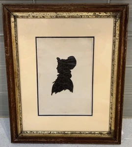 1850's Antique Silhouette Framed Picture Woman in Bonnet GC - Picture 1 of 4
