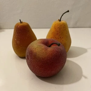 Lote de 3 peras de manzana realistas artificiales vintage azúcar fruta - Imagen 1 de 8
