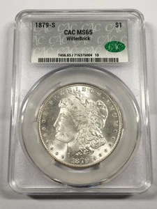 1879-S MORGAN SILVER DOLLAR CAC MS65 WITTER BRICK SIGNED BY SETH CHANDLER 6XAB25 - Picture 1 of 4