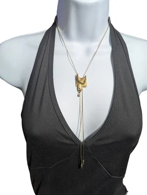 AN17 - Collar Colgante Lariat Vaquera Ajustable Tono Dorado Sillín Estrás  Foto 1 de 4