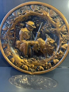 Copper Wall Hanging, Hunting Small Decorative Plate Vintage Hunter, dogs Fall - Picture 1 of 4