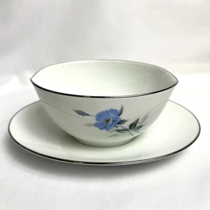 Noritake Vintage Doppelauslauf Sauciere Silvia blau floral Silberrand - Bild 1 von 9