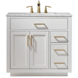 Ivy 36" Marble Countertop Single Vanity w/o Mirror White - Picture 1 of 8