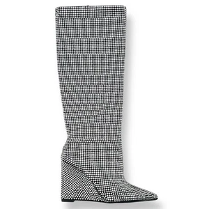 Gianni Bini Gabor Rhinestone Wedge Heel Knee Boots Womens Size 7.5 Pointy Toe - Picture 1 of 10