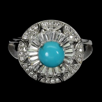 Anillo de plata de ley 925 redondo turquesa 6 mm piedras preciosas naturales joyería tamaño 8 Foto 1 de 4