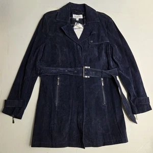 Bradley Bayou Neu mit Etikett 100 % echter Ledermantel waschbar blau Medium Gürtel Trench NEU - Bild 1 von 11