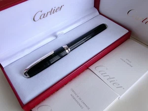 Cartier Louis Fountain Pen Black PT 18K Nib - Picture 1 of 14