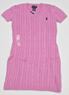 Nueva etiqueta NUEVO CON ETIQUETAS Niñas RALPH LAUREN Polo Rosa Manga Corta Cable Tejido Vestido L 12/14 Foto 1 de 3