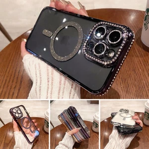 Funda y película para lentes Mag Safe con marco y marco con marco de diamante para iPhone 16 Pro Max/16Pro/16Plus/16 Mag Safe - Imagen 1 de 13