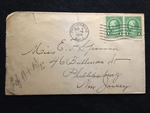 1934 PHILLIPSBURG, NEW JERSEY POSTAL COVER PLUS (2) SCOTTS# 632 FRANKLIN STAMPS! - Picture 1 of 4