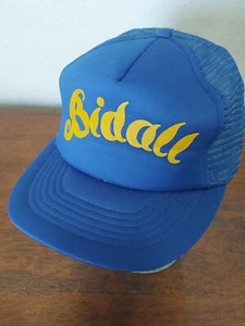 CAPPELLO VINTAGE ANNI '80 BIDALL LOGO AD GIALLO OLIO PULITO TRASPORTO CAMION BLU RETE SNAPBACK - Foto 1 di 5