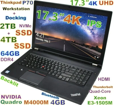 Workstation Thinkpad P70 XEON FAST 6TB SSD 64GB 17.3 4K UHD M4000M + DOCKING - Image 1 of 4