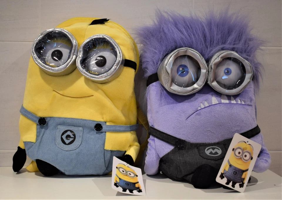 Despicable Me 2 Minions KINDER Plüschtier Rucksack Gelb Oder Lila Mit Haar - Bild 1 von 1