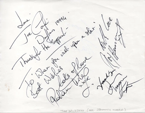 THE DRIFTERS & RAY ALAN - Fully Signed White Page - MUSIC - GROUP Cover