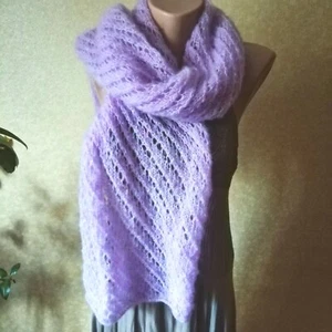 Women Knitted Shawl Orchid Lace Wedding Cape Handmade Wide Mohair Bride Scarf - Picture 1 of 12
