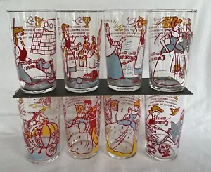 KOMPLETTES SET mit 8 Vintage Walt Disney's CINDERELLA 4-5/8" Trinkgläsern Sehr guter Zustand - Bild 1 von 24