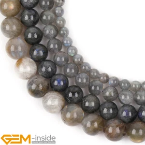 Natural Round Gray Labradorite Gemstone Beads For Jewelry Making Strand 15" - Foto 1 di 16