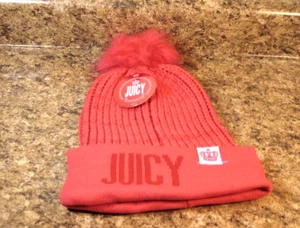 Women's Juicy Couture Logo Pom Pom Knit Beanie Winter Hat PINK NWT - Picture 1 of 3