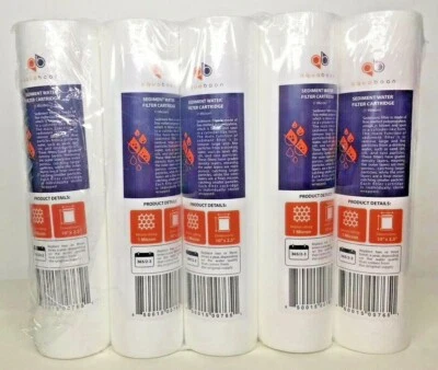 5 PACK of 1 Micron 10" x 2.5" Sediment Water Filter Cartridge Aquaboon NEW - Image 1 of 4