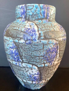 West German Pottery ES Keramik Mid Century Alaska Blue White Fat Lava Vase MCM - Picture 1 of 8