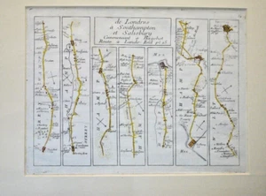 Mapa de Bagshot a Southampton por John Senex coloreado a mano 1767 - Imagen 1 de 2