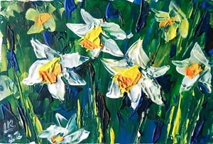 Original Floral Painting – Daffodils in Bloom, 5x7 Acrylic with Texture - Picture 1 of 7