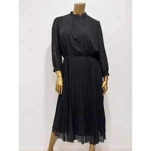 Ferne Boutique Women's Black Mock neck Long Sleeve Pleated Midi Dress Size L - Picture 1 of 4