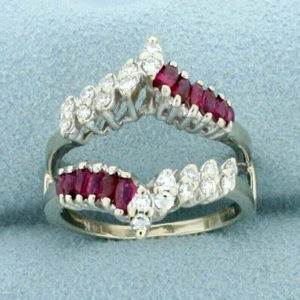 2ct Marquise Lab Created Ruby 14K White Gold Over Enhancer Wrap Ring Guard Ring - Picture 1 of 4