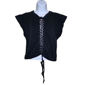Punk Rock Rock Top Cap Sleeves Womens Size M Black Lace Up Goth Club