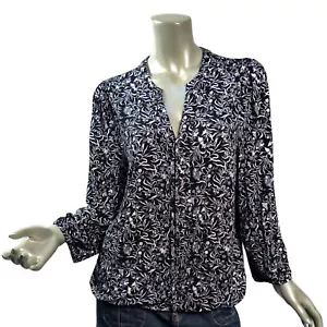 INC International Concepts Tie Front Top Sz XL Black White Floral Knit Peasant - Picture 1 of 7