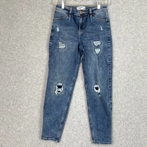 Abercrombie Kids Jeans Girls 13/14 Blue High Rise Mini Mom Pleated Front Denim - Picture 1 of 16