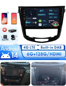 Carplay DAB+4G+HDMI Car Radio GPS Sat Nav For Nissan X Trail Qashqai J11 2014-17 - Picture 1 of 20