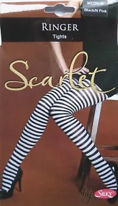 Seidige mittelgroße blickdichte geringelte Nylonstrumpfhose in verschiedenen leuchtenden Farben - Bild 1 von 9