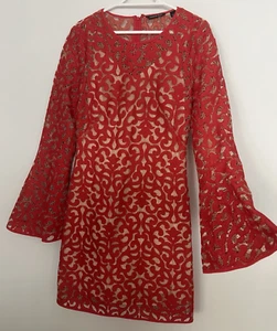 Country Road Dress Lace Red Lined Size 8 Flared Sleeves Formal Wedding Ex Cond - Picture 1 of 7