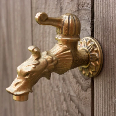 Wasserhahn für Gartenbrunnen aus Messing mit Drachenkopf wie Antik - Bild 1 von 4