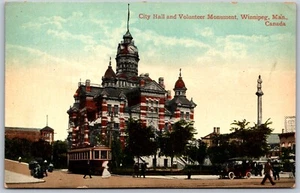 Postcard Winnipeg Manitoba c1910s City Hall and Volunteer Monument - Bild 1 von 2