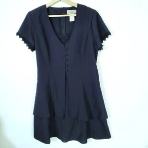 De Colección Años 90 DBY Talla 13 Negro Vestido Corto Mangas Cortas Bordado Encaje Bordado - Imagen 1 de 9