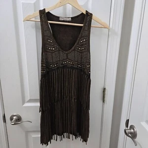 T Party Tank Top Damen Medium Nieten Fransen Western Boho Festival Rodeo Sommer - Bild 1 von 8