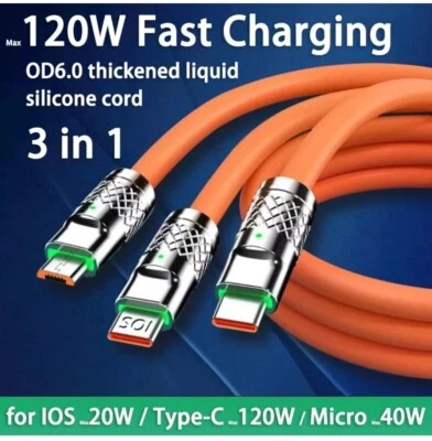 3 in 1 Fast USB Charging Cable Universal Multi Function Cell Phone Charger Cord - Image 1 of 4