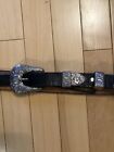 western leather Belt With Silver Buckle Studded