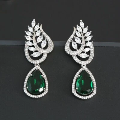 14.23TCW Simulated Emerald, Ruby ,Moonstone & Sapphire Women's Wedding Earrings - Image 1 of 4