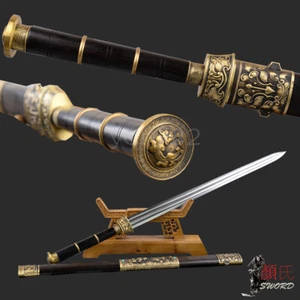 Espada China Caocao Jian Doble Ranura Hoja de Acero Doblada Mango de Ébano Vaina - Imagen 1 de 12
